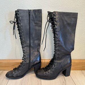 Jeffrey Campbell Ibiza Stylish Black Lace-Up Knee-High Boots size 7